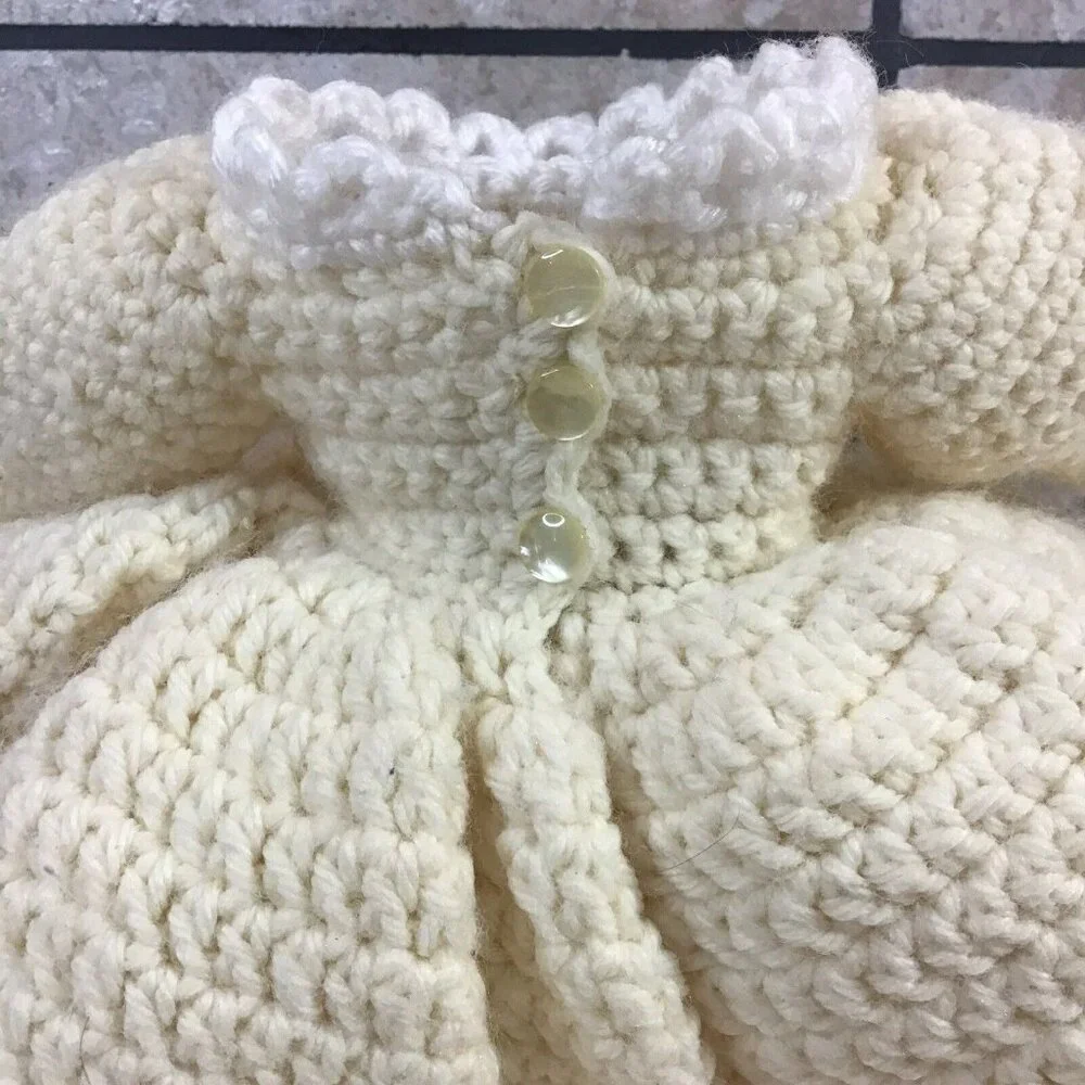 Vintage Handmade Crochet Doll Dress Yellow Layered Ruffled Southern Belle‎ Gown
